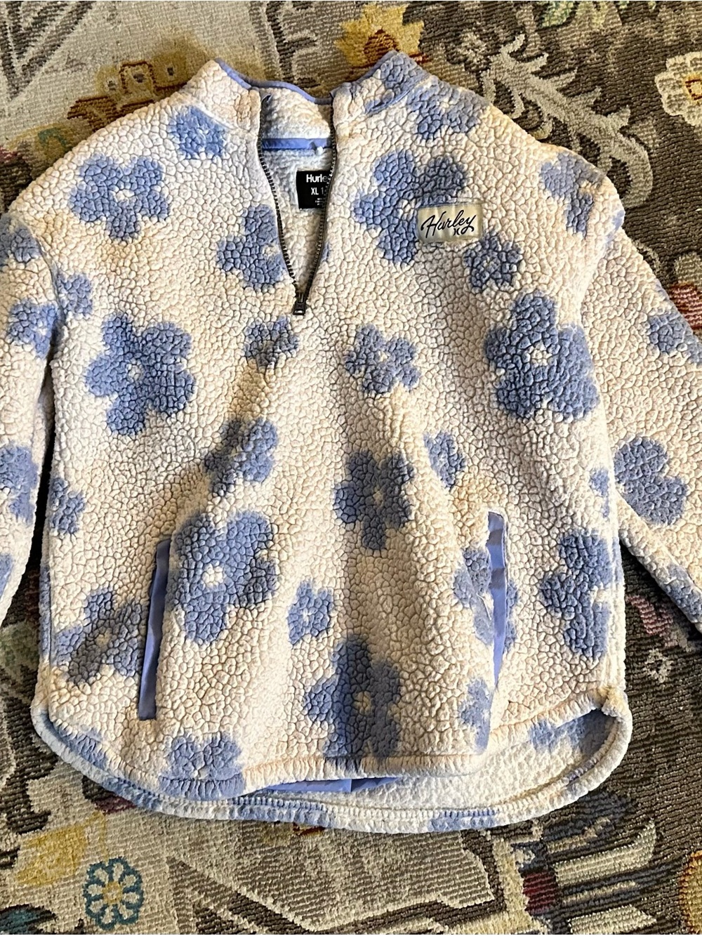Hurley Big Girls' Printed Sherpa Fleece Quarter-Zip Pullover